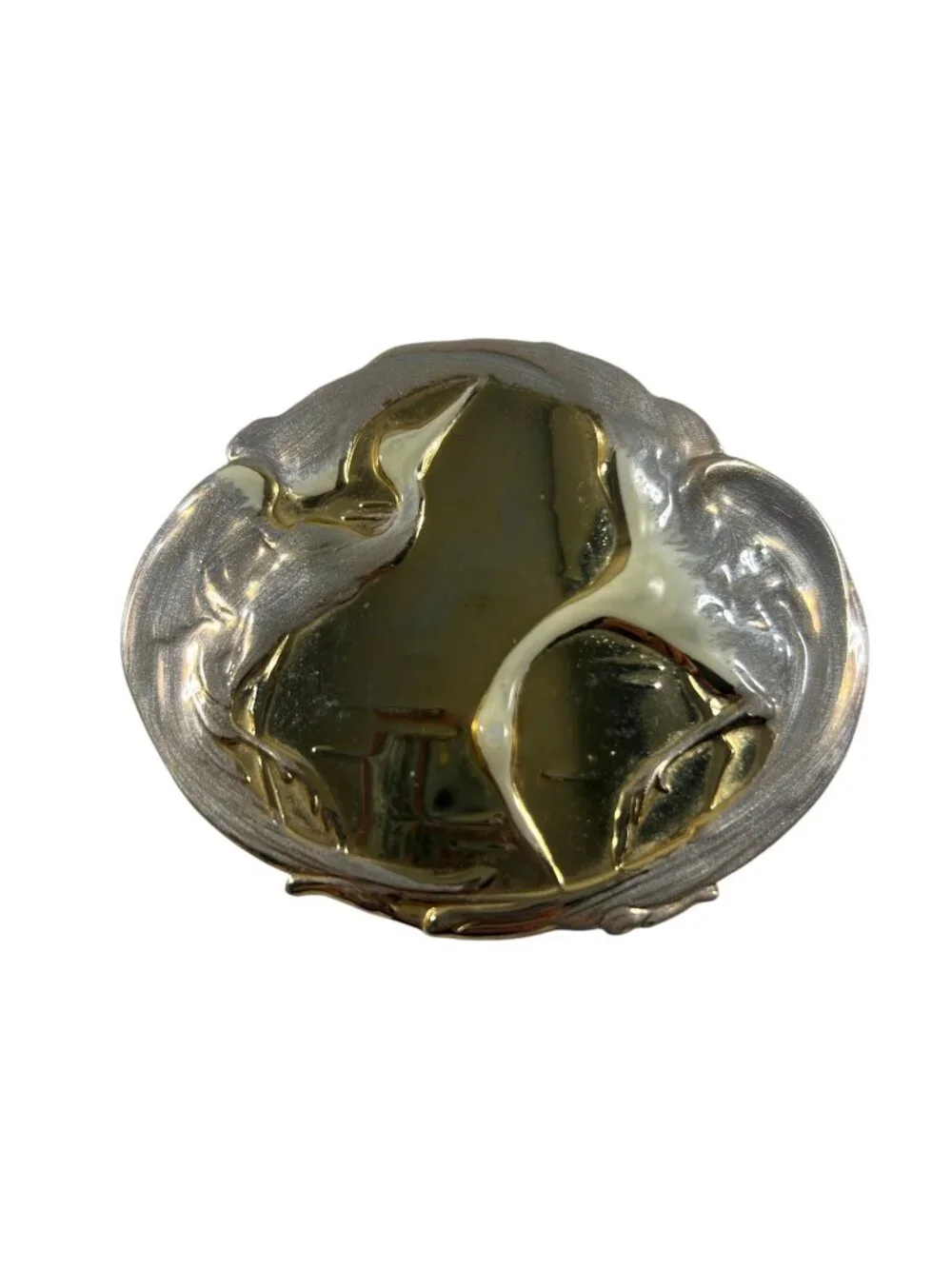 Vintage Charmant Brass Belt Buckle Cranes Birds Abstract Modernist Designer